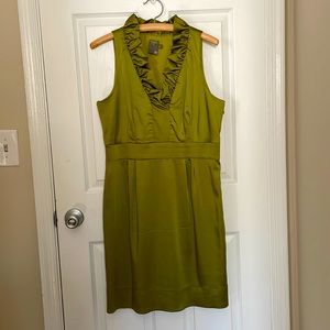 Gorgeous Chartreuse Ruffle Neckline Dress